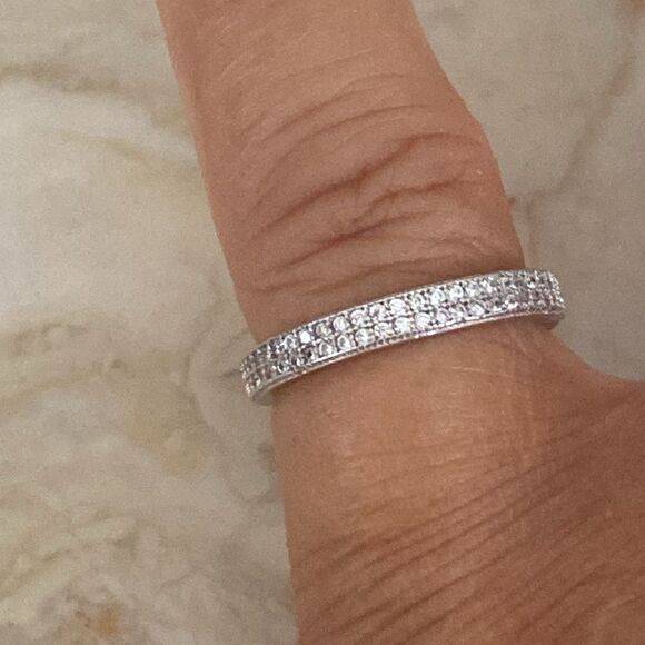 925 Sterling Silver Full Double Row Eternity Ring Cubic Zirconia - Picture 1 of 8